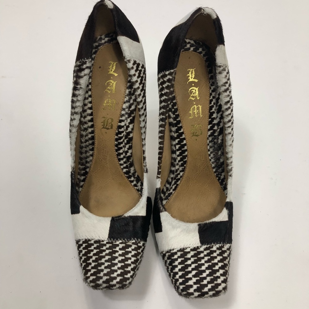 LAMB Houndstooth Pony Hair Stiletto Heels Size 8.5 - Picture 2 of 5